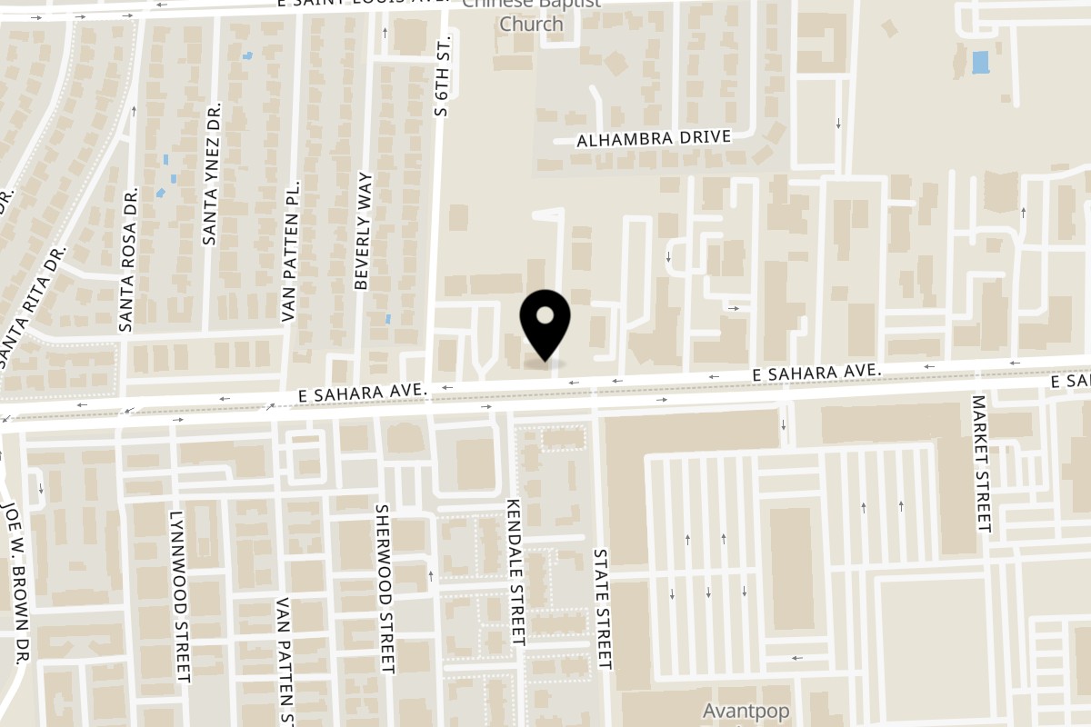 Map showing the location of EJo Korean Restaurant on 700 E Sahara Ave D in Las Vegas